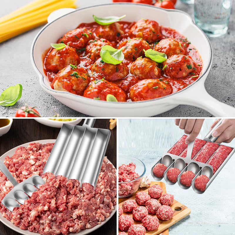 Premium 304 Stainless Steel Meatball Maker Tool - Non-Stick Quadruple Meatball Scoop for Easy Cooking & Baking | Perfect for Homemade Italian Meatballs, Meal Prep & Party Appetizers