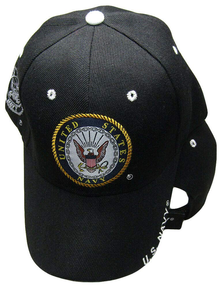 US Navy Embroidered Cap - Official Navy Emblem with Shadow Stitch - Adjustable Military Hat for Veterans & Patriotic Events