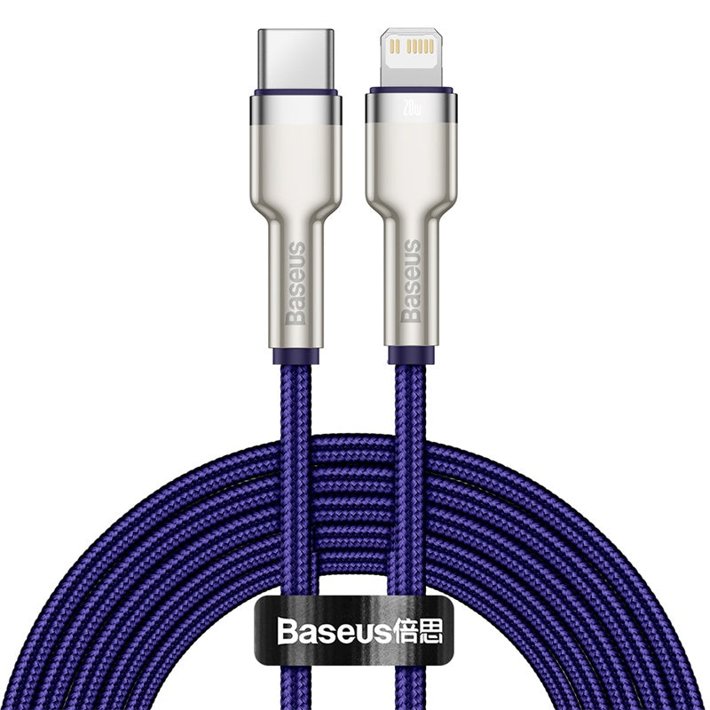 Baseus Premium Cafule Series 20W Fast Charging Cable - 2m USB-C to Lightning Metal Cable (Purple) - Perfect for iPhone, iPad & Quick Charging at Home, Office or Travel