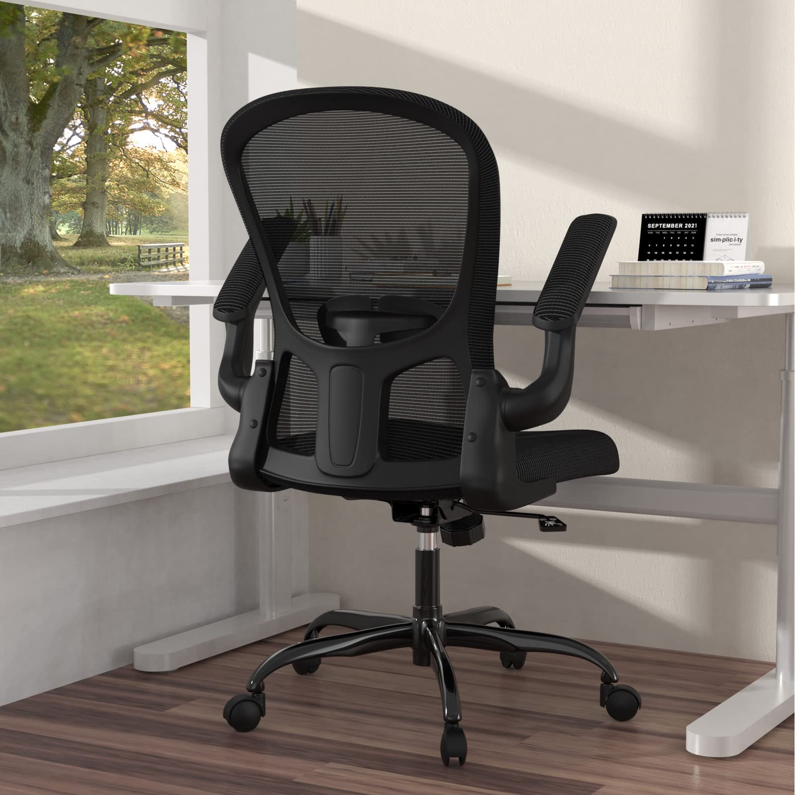 Ergonomic Office Chair with Lumbar Support - Adjustable Height & Flip-Up Arms - Breathable Mesh Swivel Task Chair for Home & Office Use - Perfect for Long Hours of Sitting, Gaming, and Remote Work