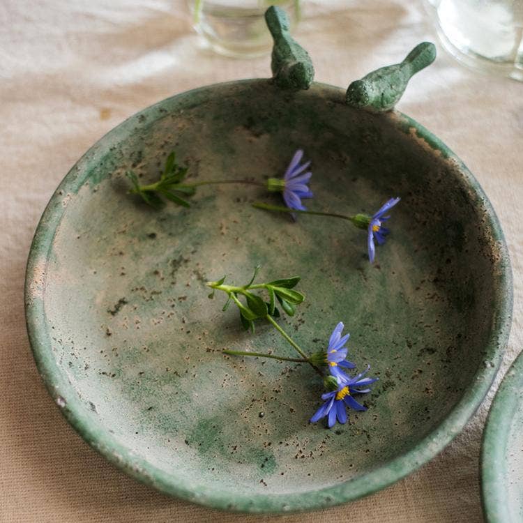 Green Iron Bird Decorative Tray - Vintage Style Serving Tray for Home Decor, Dining Table Centerpiece, Coffee Table Accent | Perfect for Rustic Farmhouse, Boho Chic & Cottagecore Interior Design