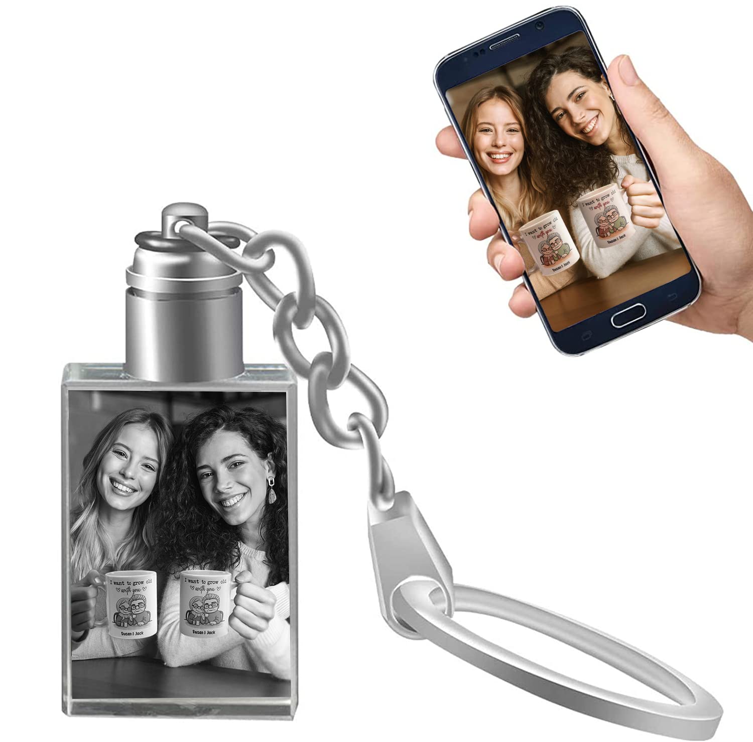 Custom Photo Keychain with LED Light - Personalized Crystal Keychain Gift for Loved Ones - Perfect for Birthdays, Anniversaries & Special Occasions