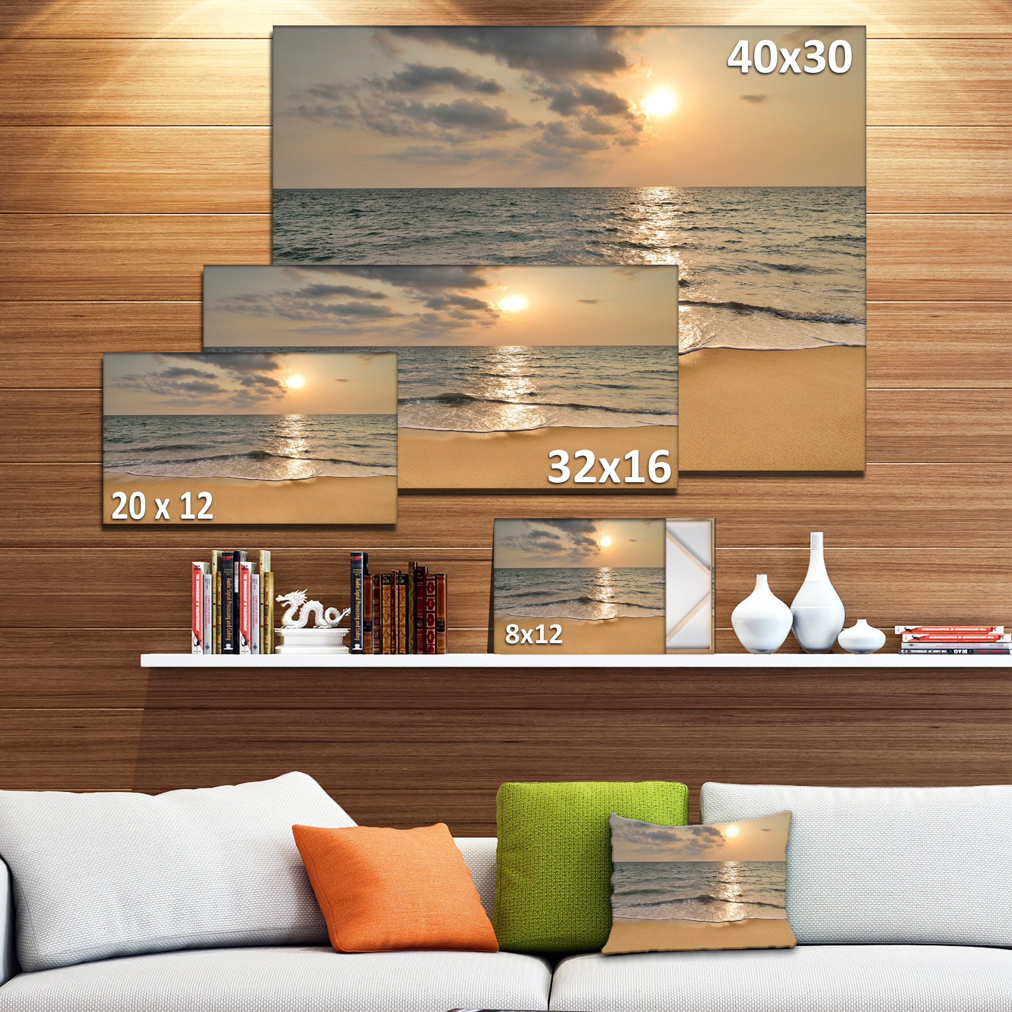 Sunset Tropical Beach Canvas Art - Dark Sand Seascape Wall Decor for Living Room, Bedroom & Office | Modern Coastal Painting