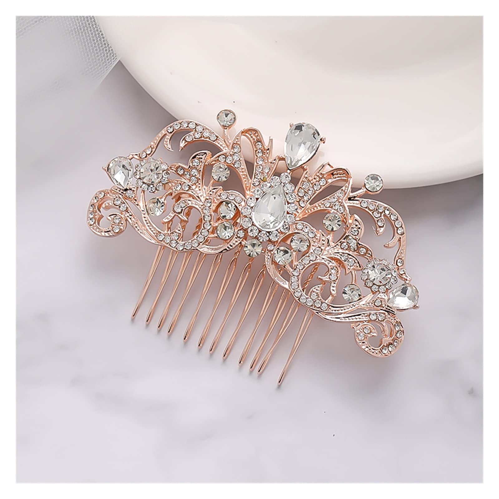 BREFER RHAIYAN Rhinestone Hair Clips for Women - Rose Gold Crystal Bridal Hair Accessories, Wedding Hair Jewelry & Hair Comb - Perfect for Brides, Prom, Parties & Special Occasions