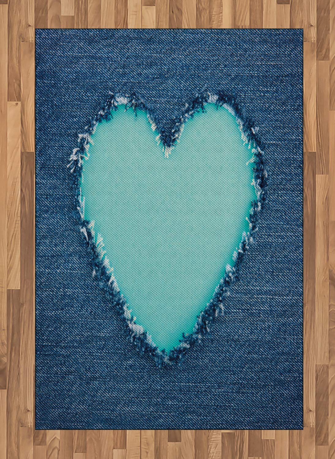 Ambesonne Navy and Teal Heart-Shaped Themed Area Rug - Romantic Valentine's Day Decor, Flat Woven Accent Rug for Living Room, Bedroom, Dining Room - 4' x 5'7