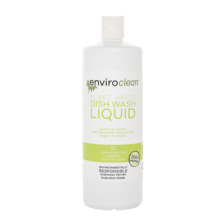 ENVIROCLEAN Plant-Based Botanical Peppermint Dishwashing Liquid 1L - Natural & Eco-Friendly Dish Soap for Greasy Pans, Pots & Utensils - Perfect for Kitchen, Camping & RV Use