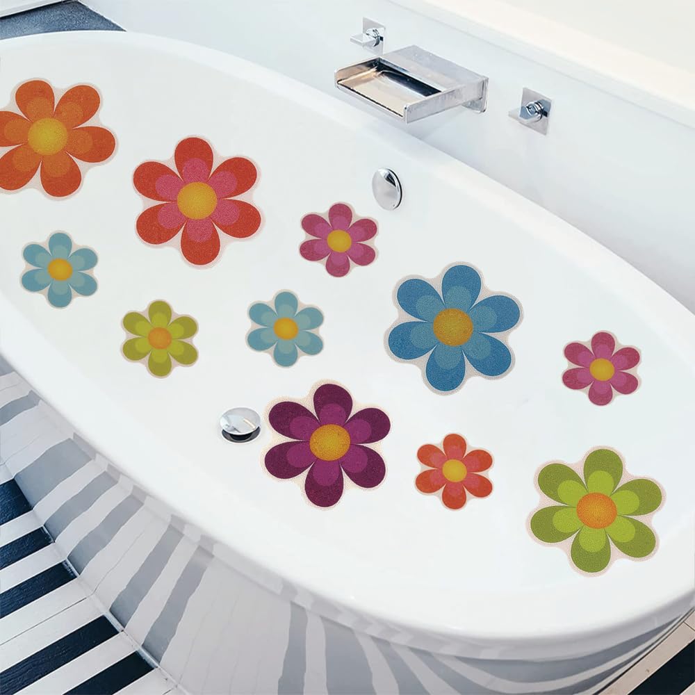 20-Piece Non-Slip Bathtub Stickers with Bright Flower Design - Anti-Slip Shower Stickers for Bathroom Safety - Perfect for Bathtubs, Showers, and Pool Floors to Prevent Slips and Falls