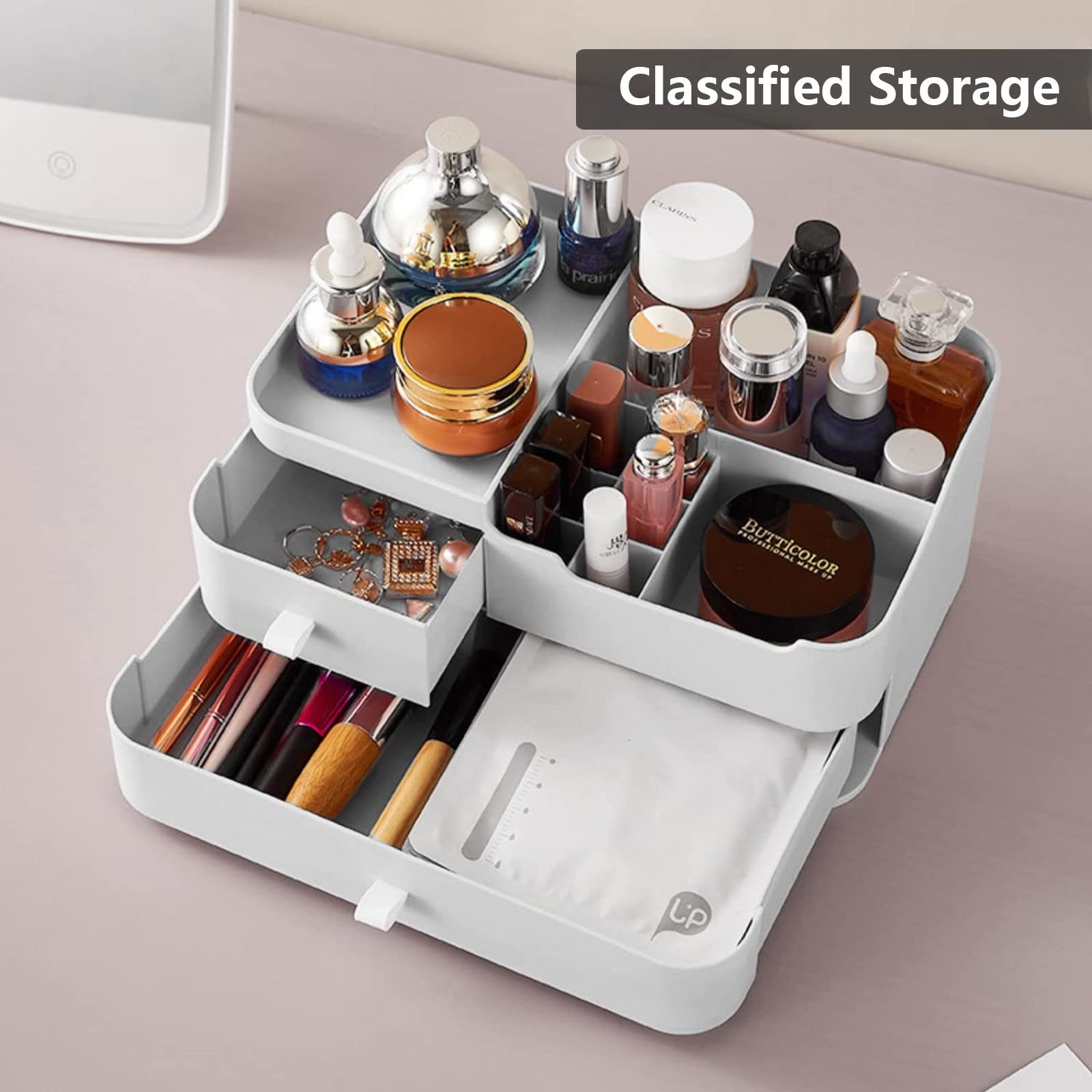 Pink Makeup Organizer with Drawers - Cosmetic Storage Box for Brushes, Eyeshadow, Lipstick, Nail Polish & Skincare - Perfect for Vanity, Dresser & Bathroom Counter Organization