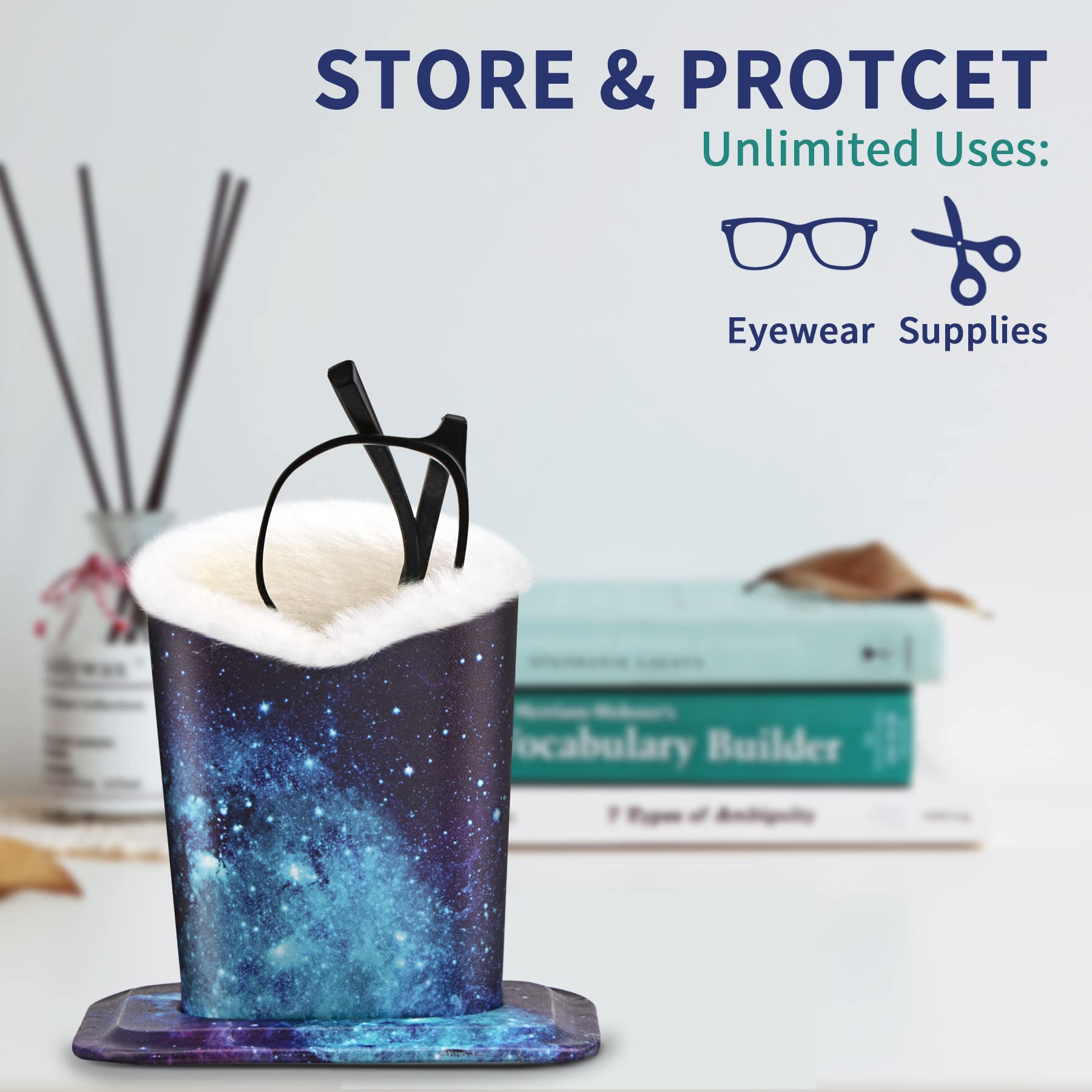 Soft Fluffy Eyeglasses & Sunglasses Holder Stand - Desk Organizer with Plush Lining for Glasses Protection - Perfect for Office, Home, and Travel Use