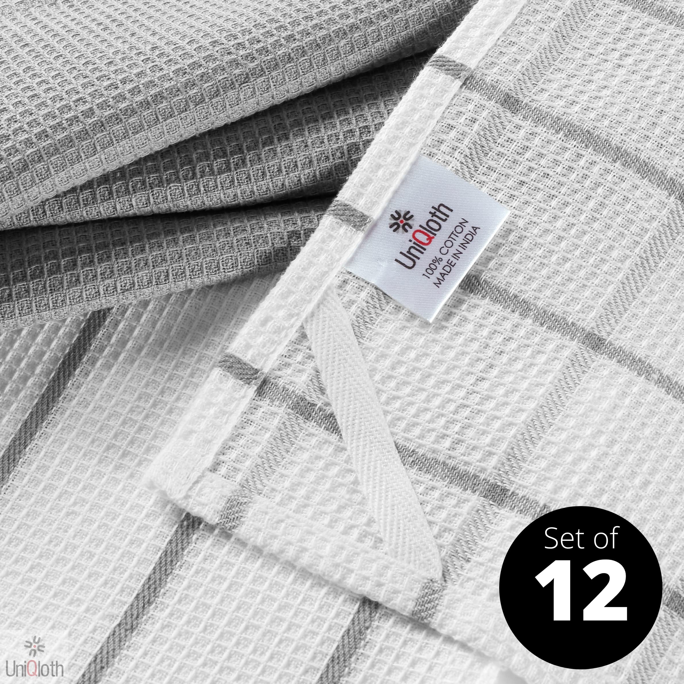 12 Pack Cotton Waffle Dish Towels - Farmhouse Kitchen Towels for Hanging, Quick Drying & Reusable - Home & Restaurant Use