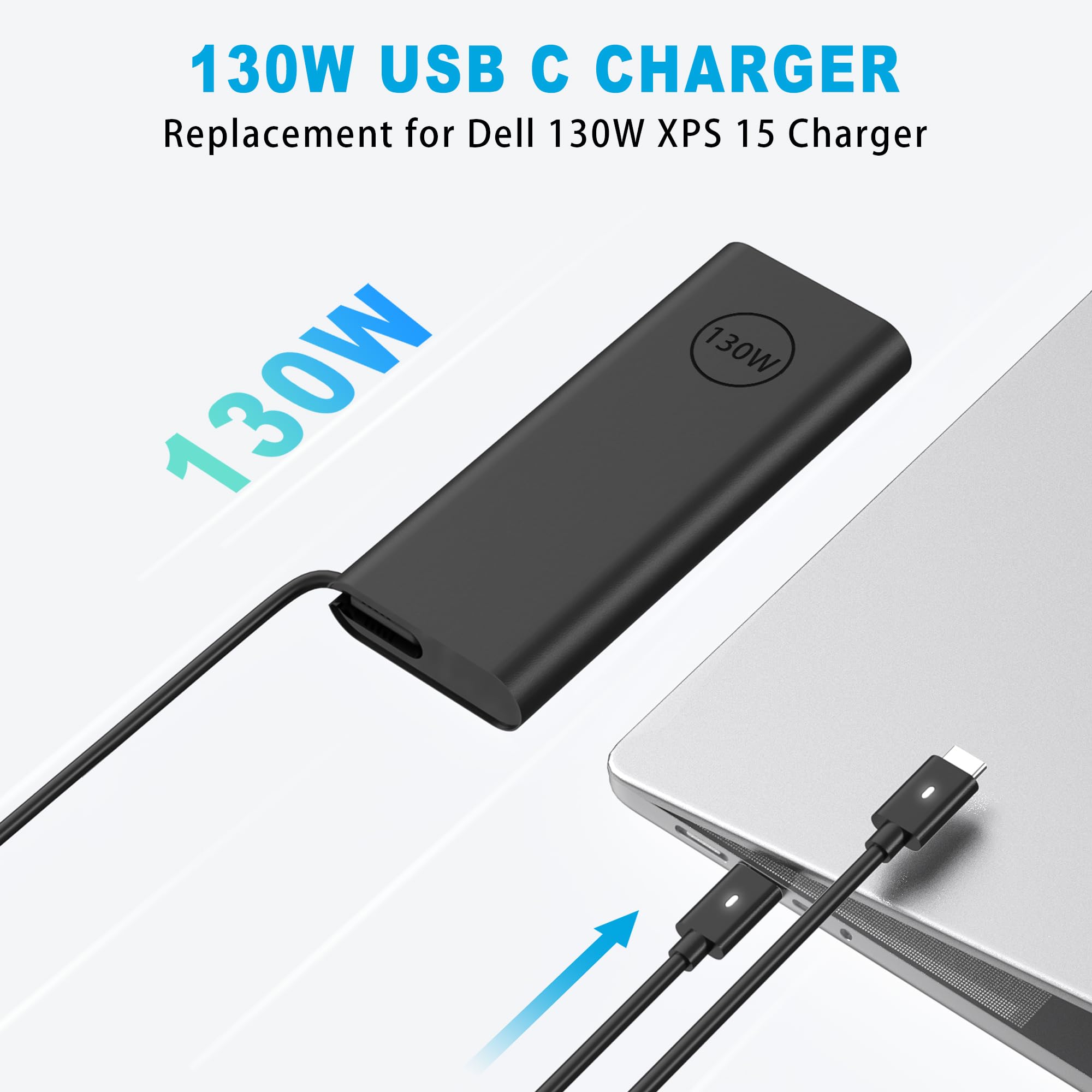 130W USB-C Laptop Charger for Dell XPS 15 2-in-1 9575/XPS 17/Precision 5530 5550 5750 3560 - Compatible with DA130PM170 HA130PM170 0K00F5 K00F5 - Fast Charging AC Adapter Power Cord for Home Office Travel