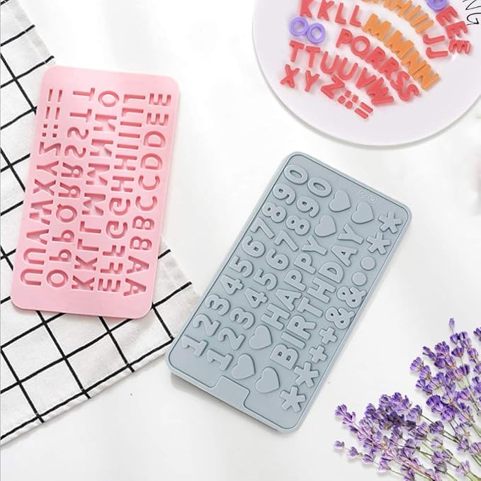 LEGACYCART 2-Piece Alphabet & Number Chocolate Molds Set - Happy Birthday Symbols, Heart Shapes for Cake Decorating, Candy, Fondant, Biscuit & Gummy Desserts | Perfect for DIY Baking, Party Treats & Holiday Desserts