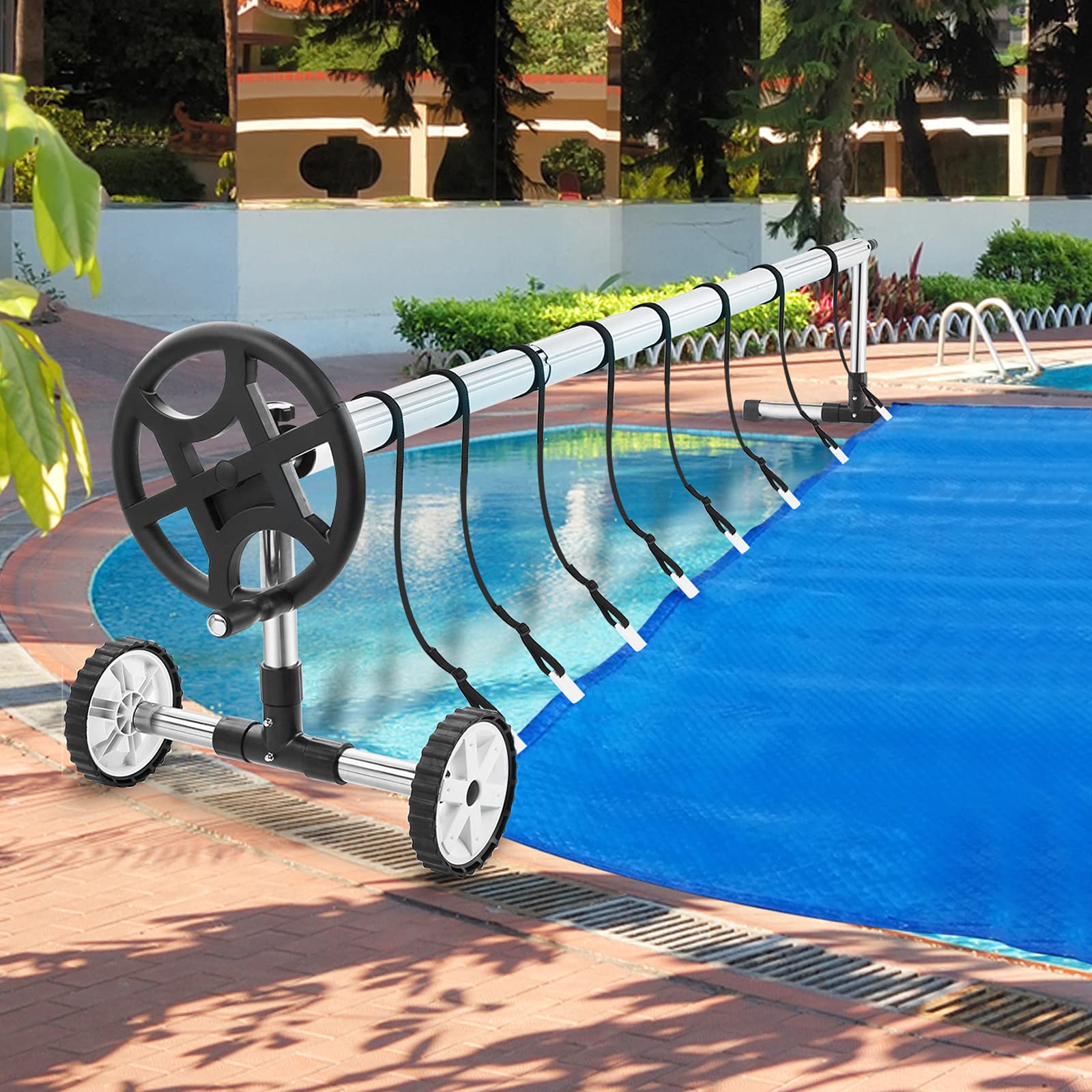 **Usinso 14FT Solar Cover Reel for Inground & Above Ground Swimming Pools - Heavy Duty Stainless Steel Pool Cover Roller (Black) - Easy Pool Maintenance & Protection**    *(Perfect for Hassle-Free Pool Cover Storage, Extends Pool Cover Lifespan, Saves Time & Effort in Pool Maintenance)*