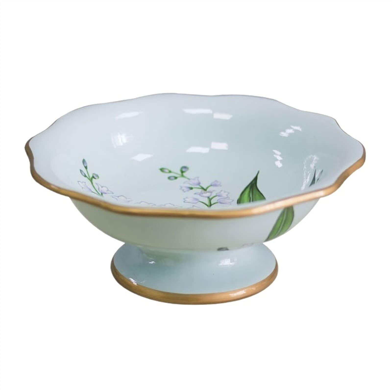 Hand-Painted Lily of The Valley Fruit Bowl - Decorative Ceramic Serving Plate for Fruits, Desserts & Snacks | Elegant Home Kitchen Accessories & Tableware for Dining, Parties & Gifts