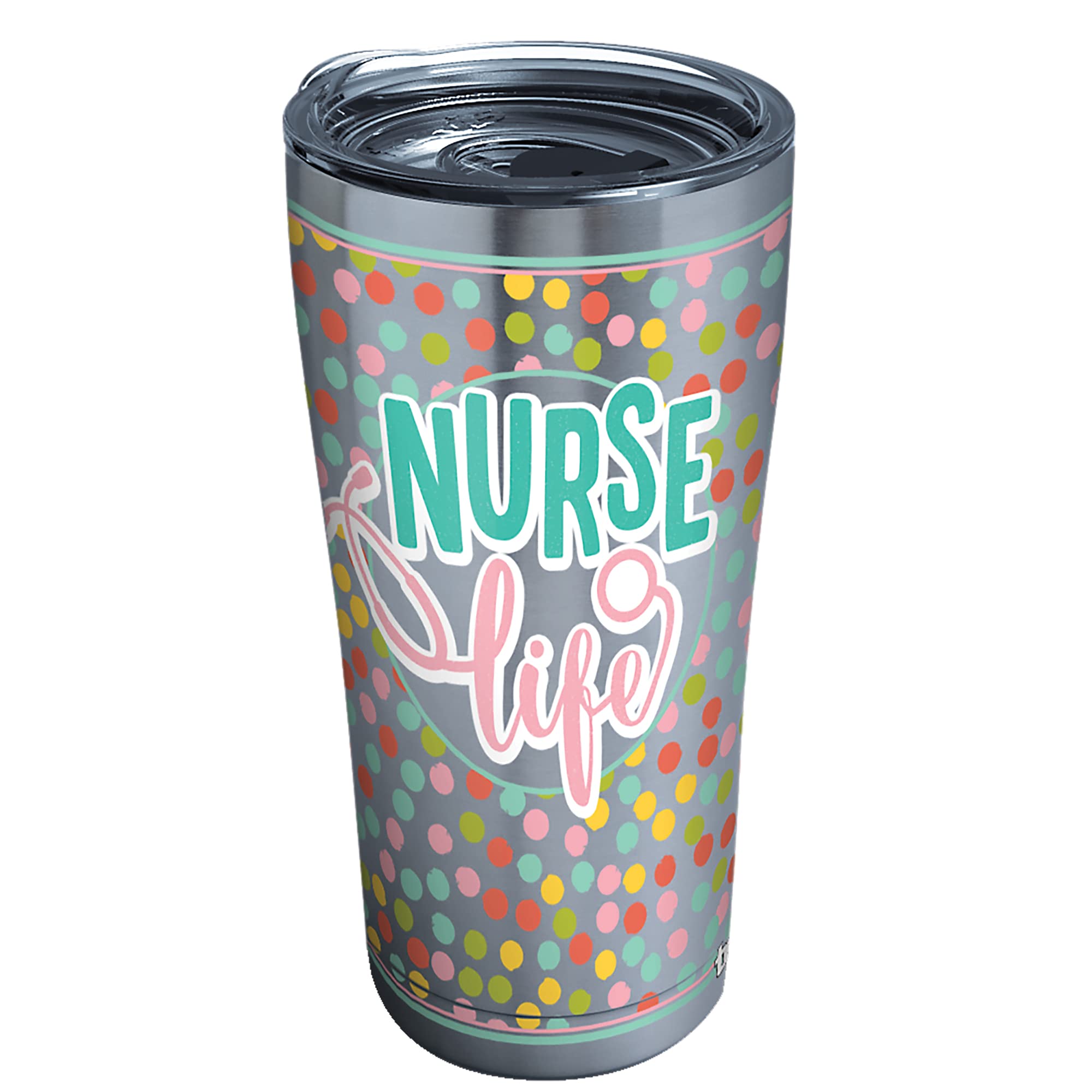 Tervis Nurse Life Polka Dots Insulated Stainless Steel Tumbler - 20 oz Silver Cup with Clear & Black Hammer Lid - Perfect for Nurses, Healthcare Workers & On-The-Go Hydration