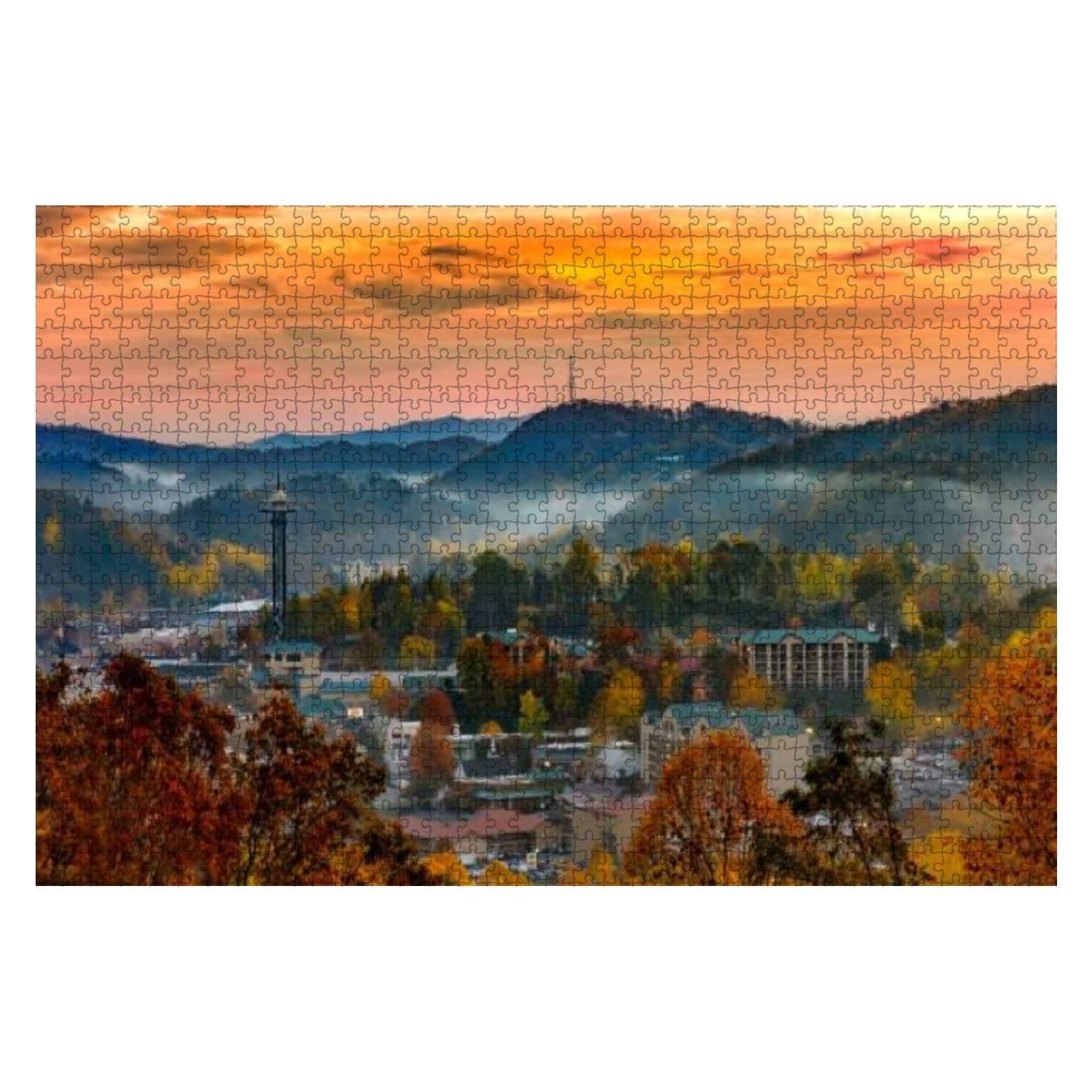 1000-Piece Wooden Jigsaw Puzzle - Gatlinburg Sunrise for Adults & Kids | DIY Educational Game & Home Decor Gift