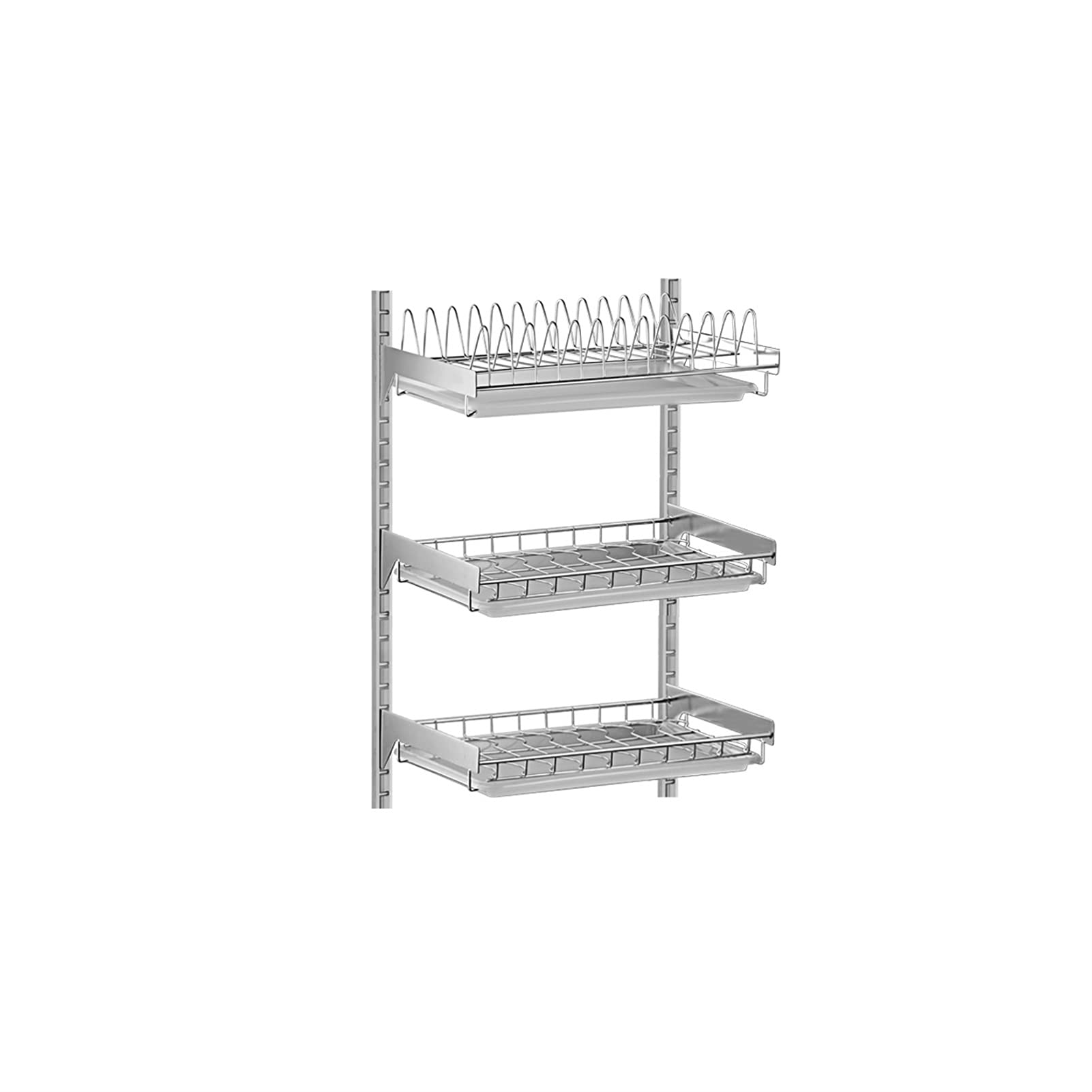 3-Tier 304 Stainless Steel Dish Rack with Drainboard & Removable Tray - Space Saving Kitchen Countertop Organizer for Plates, Bowls & Cups - Perfect for Small Kitchens, Apartments & RV Use