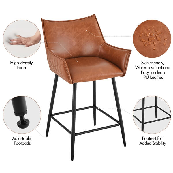 Yaheetech 4-Piece Modern Bar Stools Set - Adjustable Height Counter Stools for Kitchen Island, Breakfast Bar & Home Decor - Comfortable PU Leather Seat with Metal Frame (Black)