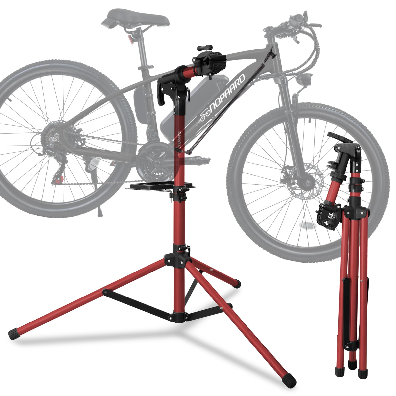 Heavy Duty E-Bike Repair Stand - Portable Aluminum Bicycle Maintenance Workstand for Mountain, Road & Folding Bikes (Max 110 lbs) - Perfect for Home Garage, Bike Shops & Outdoor Repairs (Red)
