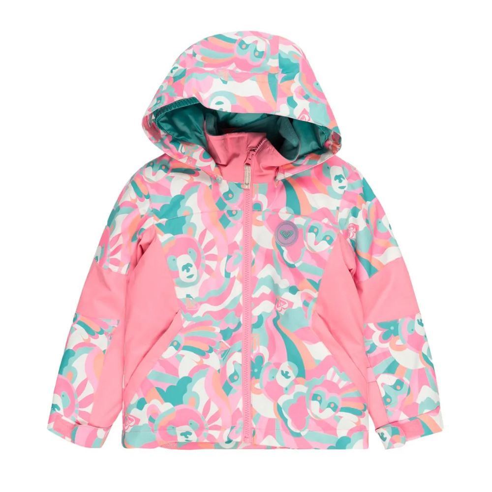 Roxy Snowy Tale Girls Ski Jacket - Waterproof Winter Coat for Kids in Sachet Pink/Mountain Night - Perfect for Skiing, Snowboarding & Outdoor Winter Activities