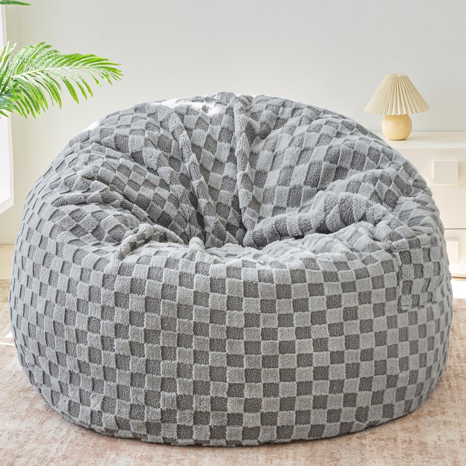 MAXYOYO Giant Bean Bag Bed - Convertible Bean Bag Chair to Bed with Jacquard Shaggy Plush Removable Cover for Living Room & Bedroom (Grey) - Perfect for Lounging, Gaming, and Guest Sleeping