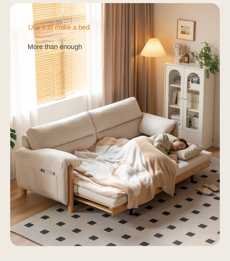 Solid Oak Wood Convertible Sofa Bed - Retractable Design for Sitting & Sleeping | Perfect for Small Spaces, Guest Rooms & Apartments