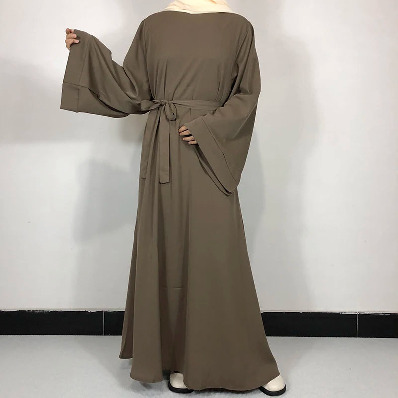 Basic Plain Nida Abaya with Free Belt - Modest Muslim Dress for Women - Perfect for Prayer, Eid, and Special Occasions