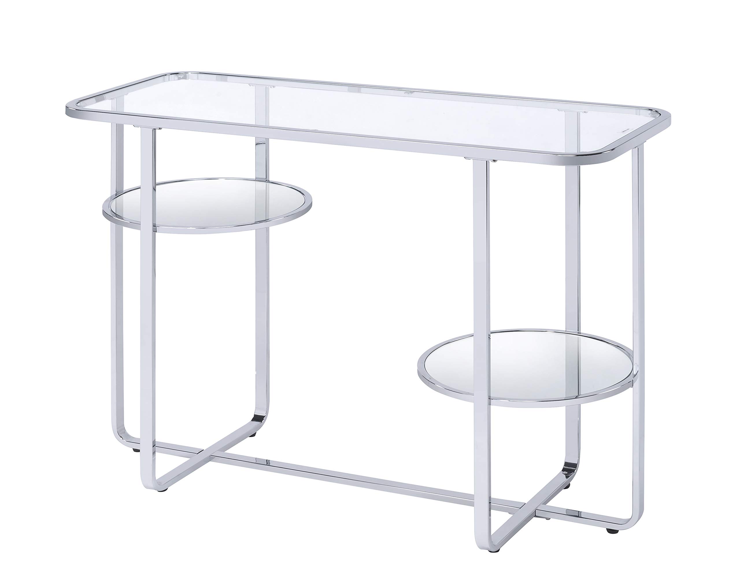 Benjara Contemporary Silver Metal Sofa Table with Clear Glass Top - Perfect for Living Room, Lounge & Home Decor