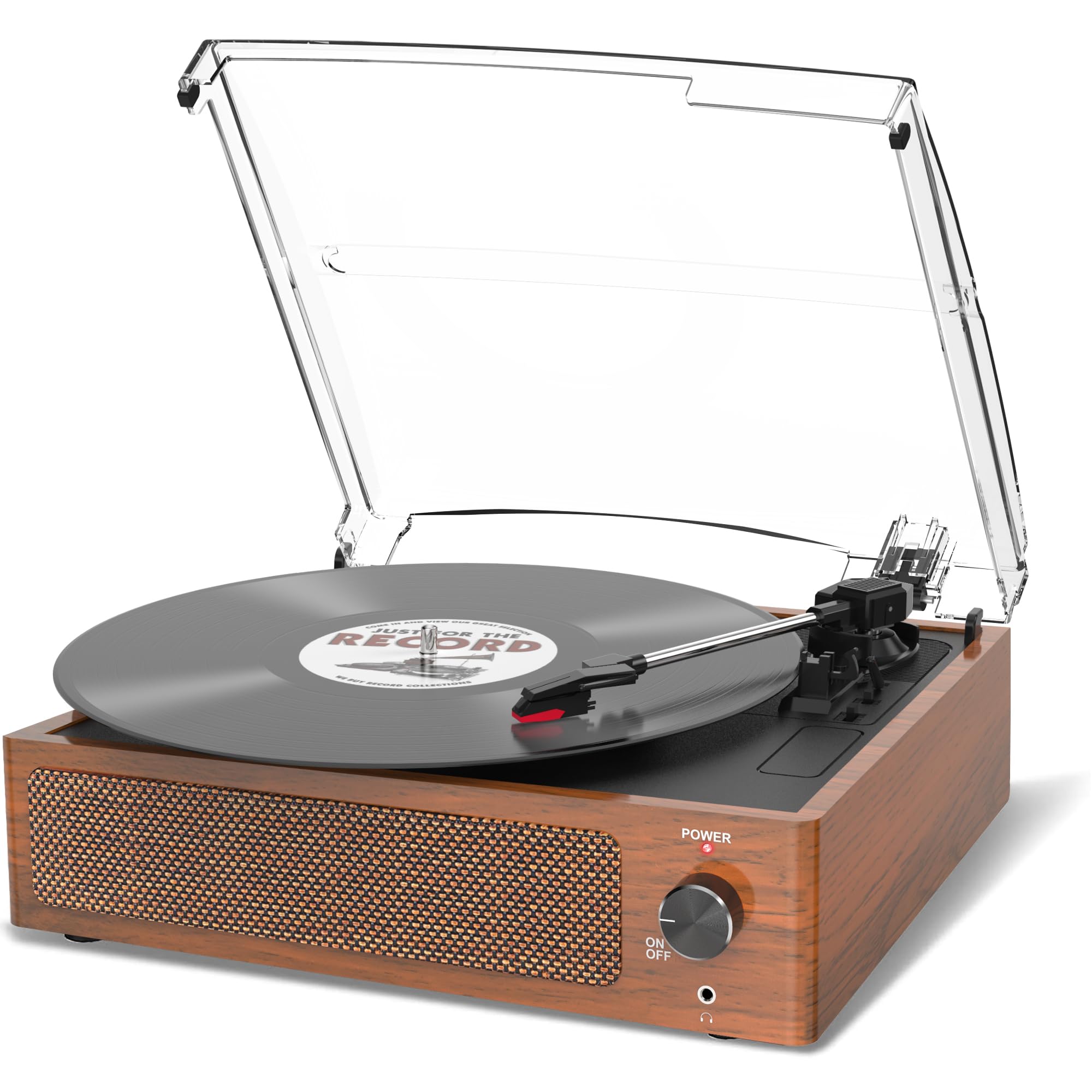 Vinyl Record Player with Built-in Speakers, Bluetooth Receiver, Vintage Turntable, 3-Speed & 3-Size Support, Wireless Playback, Headphone Jack, AUX-in, RCA Line Output, Retro Tangerine Design for Home, Office, and Party Use