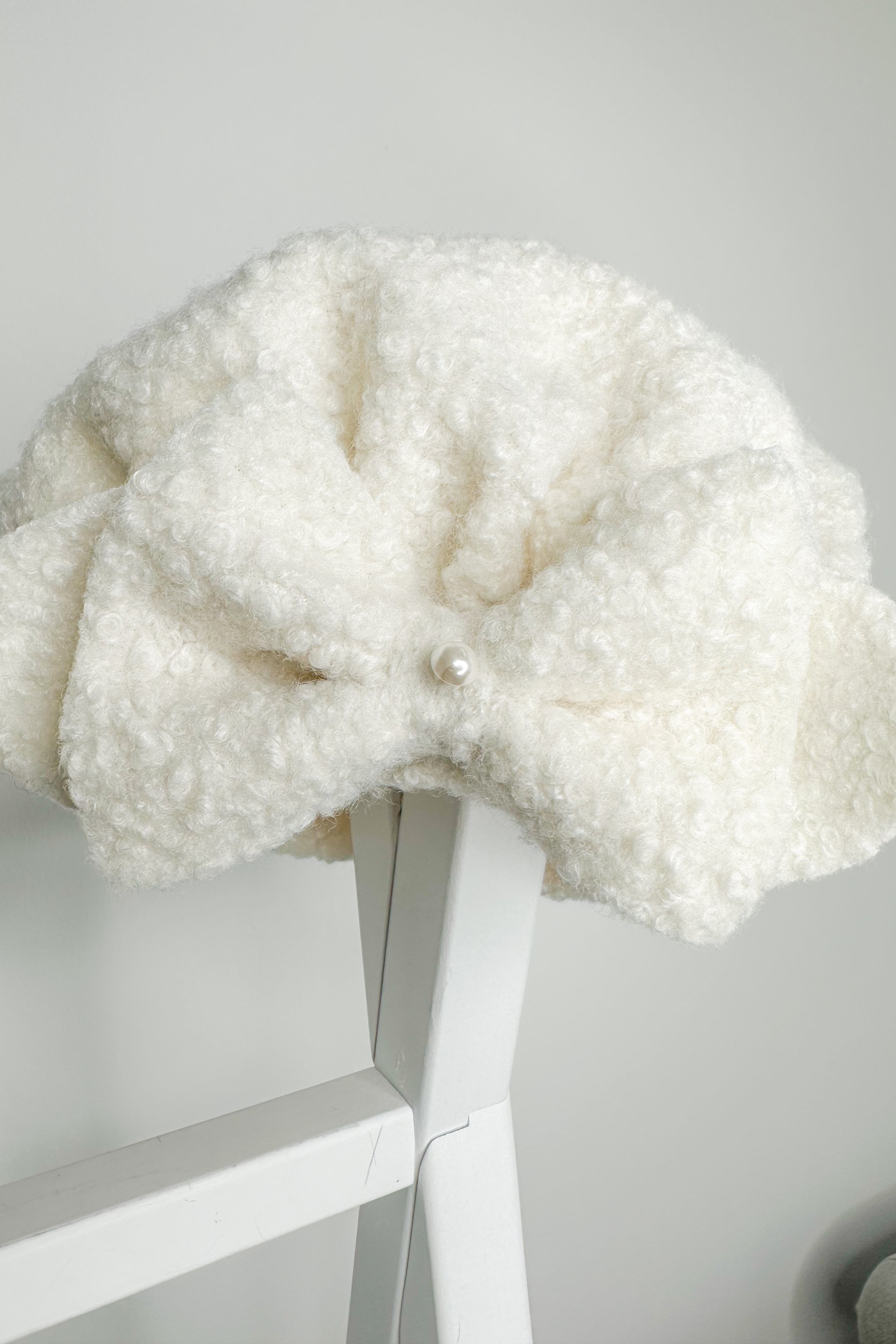 Ivory Bouclé Beret Hat for Women - Soft Knit Wool Winter Beanie, Elegant French Style Fashion Accessory for Cold Weather, Outdoor Activities, and Holiday Outfits