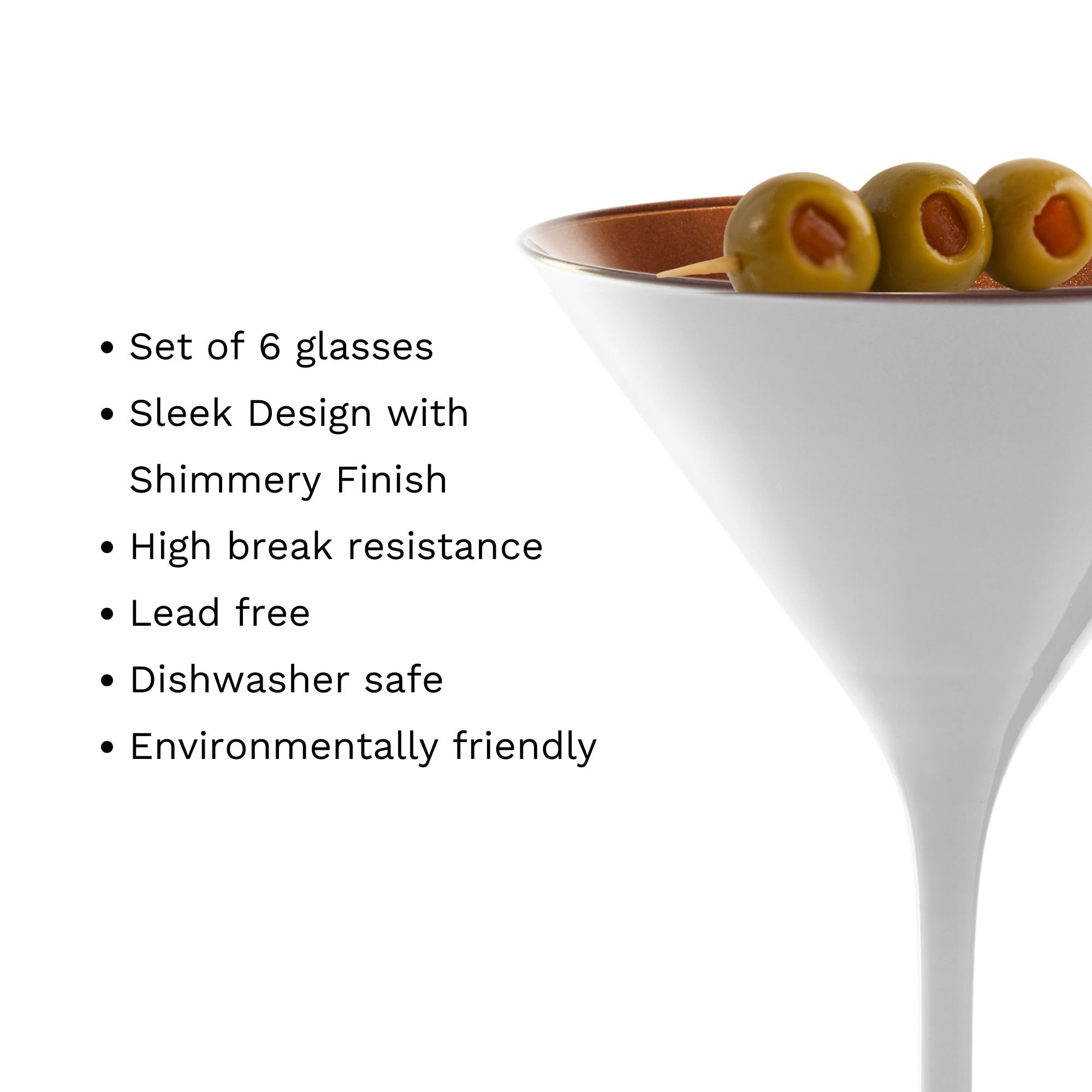 Stölzle Lausitz Olympia 8oz Martini Glasses Set of 6 - Premium Crystal Barware, Lead-Free & Dishwasher Safe Cocktail Glasses - Perfect for Gatsby Parties, Wedding Receptions & Upscale Home Entertaining (White & Bronze)