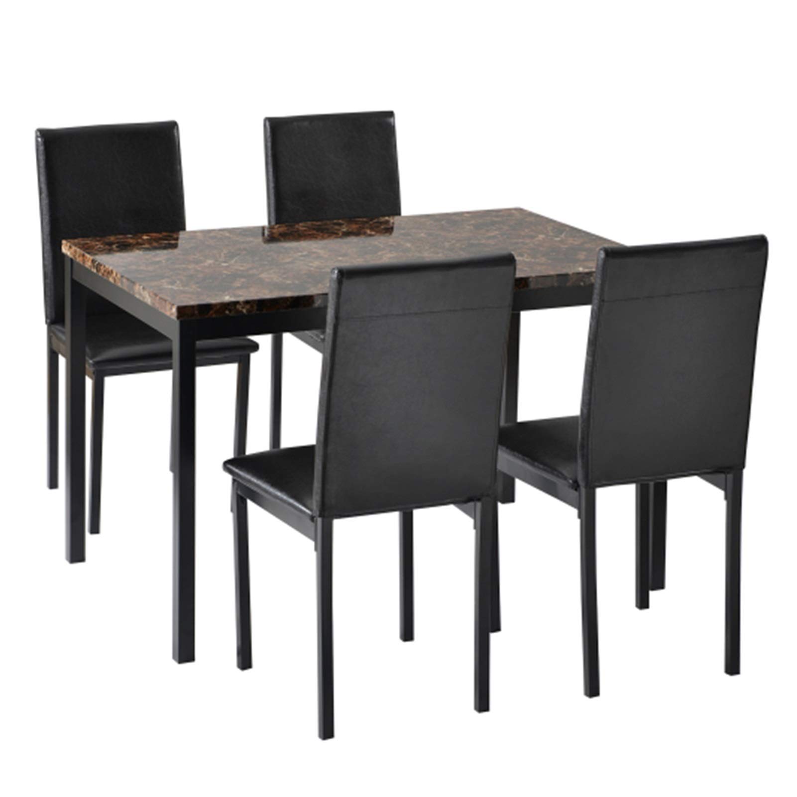5-Piece ZXCVBNM Dining Table Set with 4 Leather Chairs - Modern Kitchen Table & Chair Set for Family Meals & Entertaining | Perfect for Small Spaces & Apartment Dining