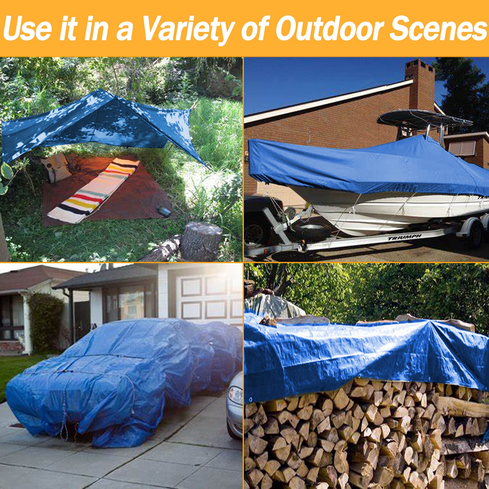 Heavy Duty Waterproof Poly Tarp 50x100ft - Blue Outdoor Cover for Roof, Camping, Patio & More | Durable Protection Against Rain, Sun & Wind