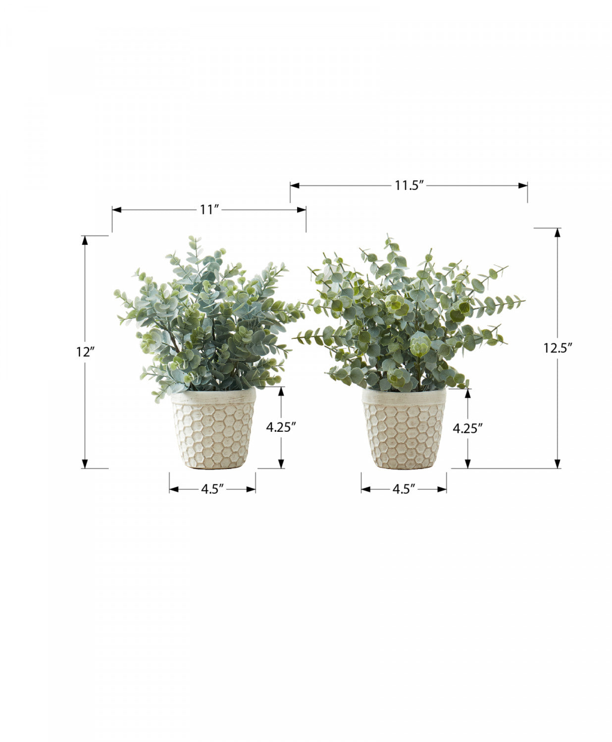 13 Eucalyptus Grass Plants with 4 White Pots - Green Artificial Decor Set of 2 - Perfect for Home Office Decor, Wedding Centerpieces & Indoor Greenery