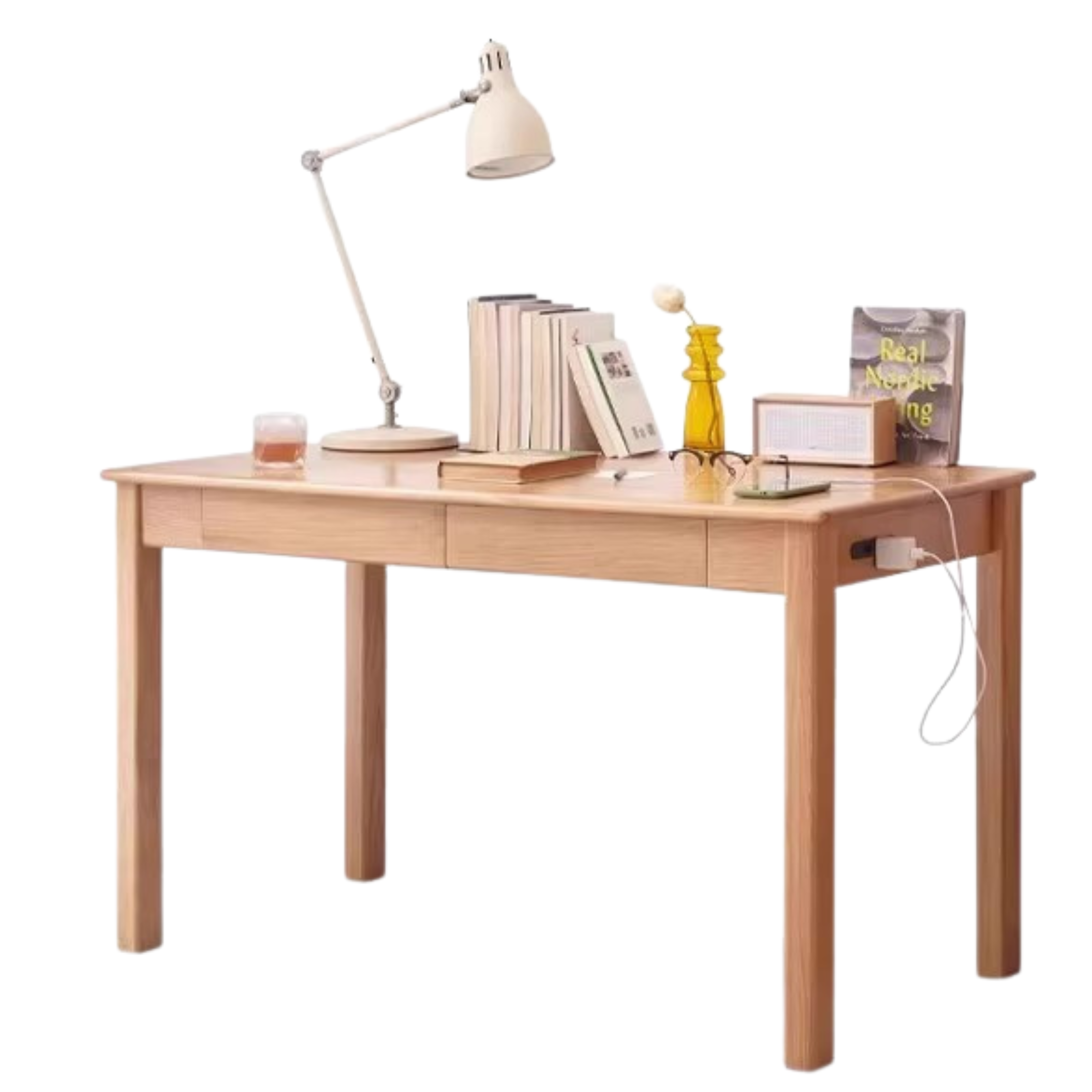 Premium Solid Oak & Ash Wood USB Office Desk - Modern Home & Workspace Furniture for Productivity & Organization | Perfect for Remote Work, Study & Office Setup