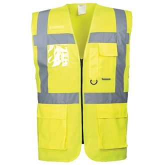 Portwest Executive High Visibility Safety Vest - ANSI Compliant Reflective Work Vest for Construction, Road Workers & Outdoor Safety Gear