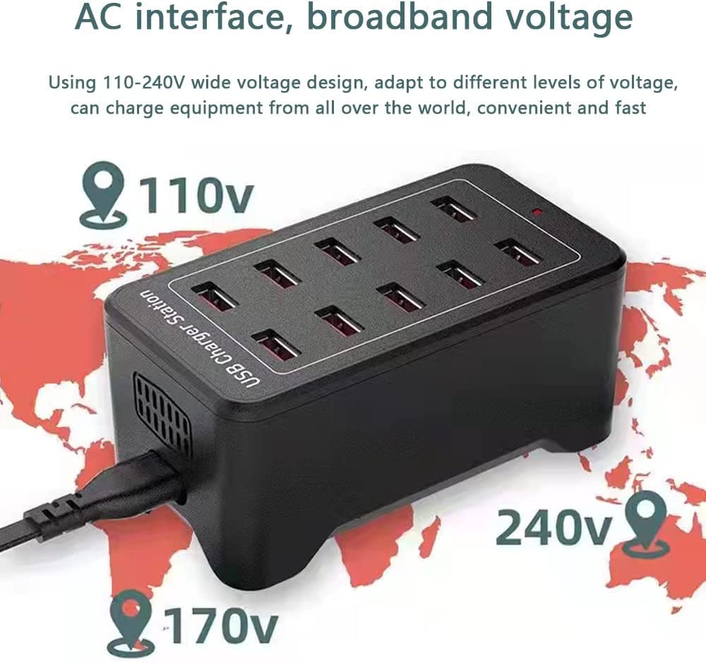 50W 10-Port USB Charging Station - Fast Multi-Device Desktop Charger Hub for iPhone 12/13/14/15, Samsung S24/S23/S22, Tablets & More - Perfect for Home, Office & Travel Use