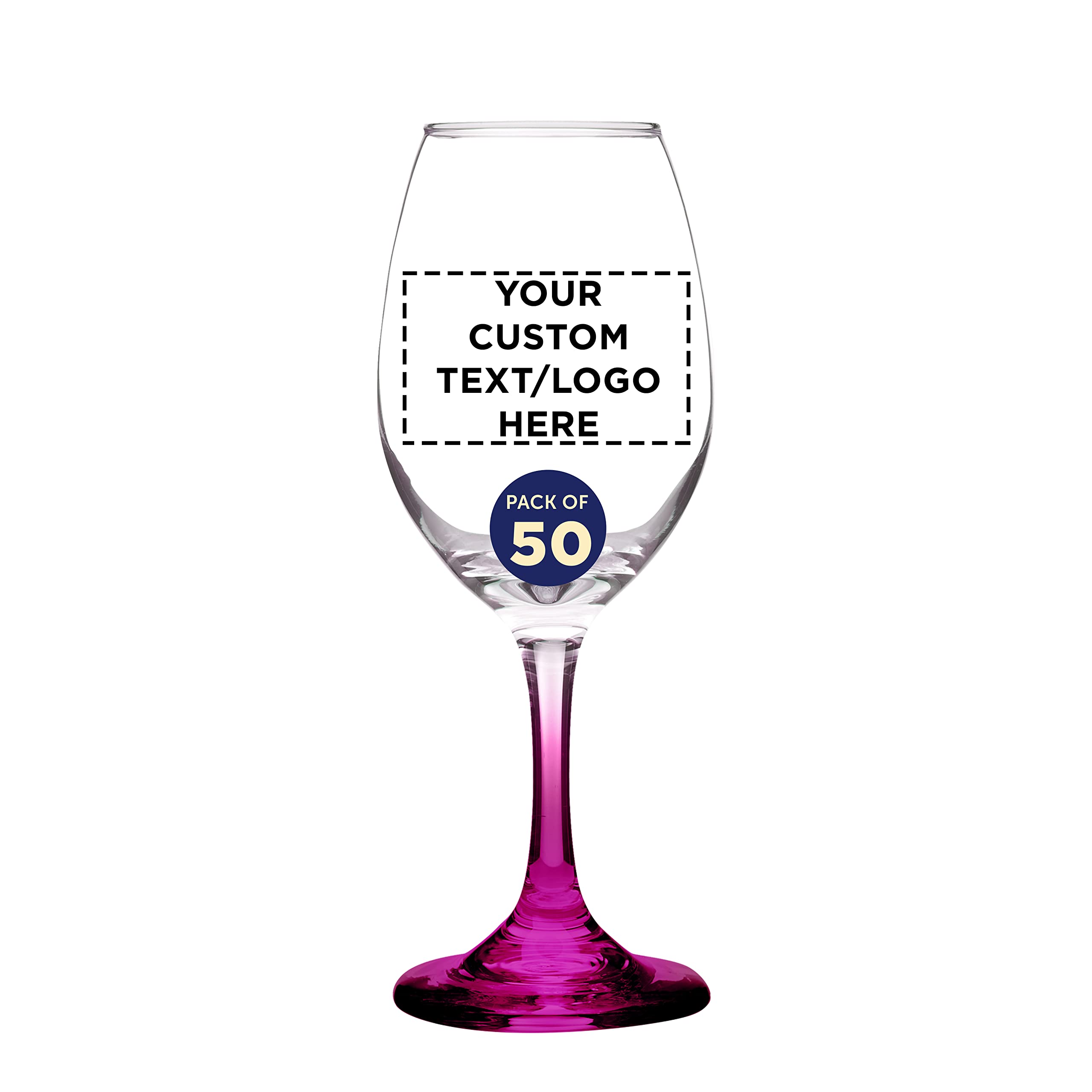 50-Pack Custom Rioja Wine Glasses 10 oz with Stems - Personalized Bulk Set with Colored Base - Perfect for Wedding Favors, Bridal Showers, Birthday Parties & Corporate Events - Elegant Pink Glassware for Special Occasions