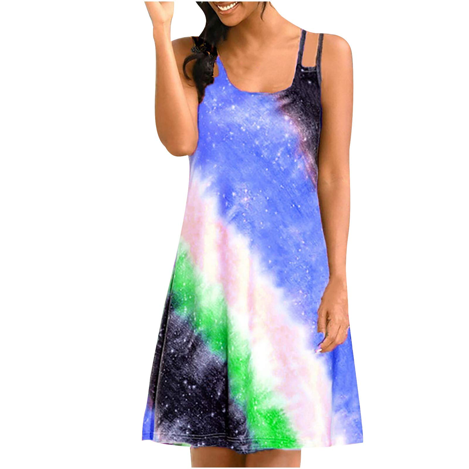 Elegant Rainbow Tie-Dye Print Suspender Dress for Women - Casual Sleeveless Funeral Attire & Summer Fashion | Perfect for Memorial Services, Beach Outings, and Special Occasions