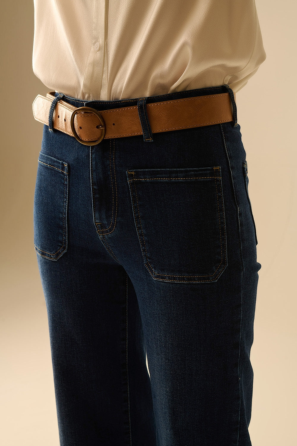Dark Wash Wide Leg Jeans with Pockets - Comfortable Denim Pants for Women, Perfect for Casual Wear & Everyday Outfits