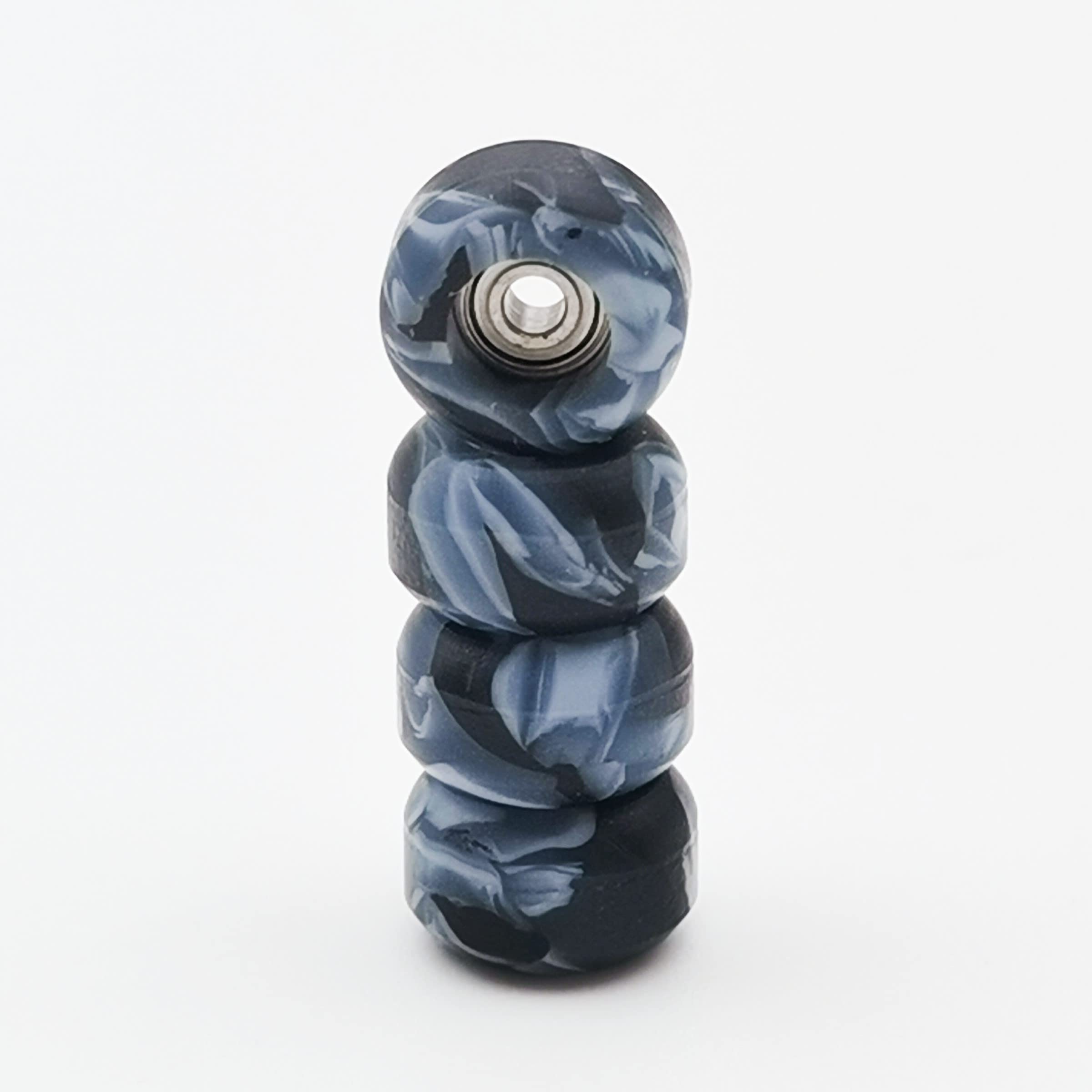 Premium CNC Lathed Fingerboard Wheels with Bearings - Swirl Color Design (Black Mix) - High-Performance Skateboard Accessories for Tricks & Street Skating