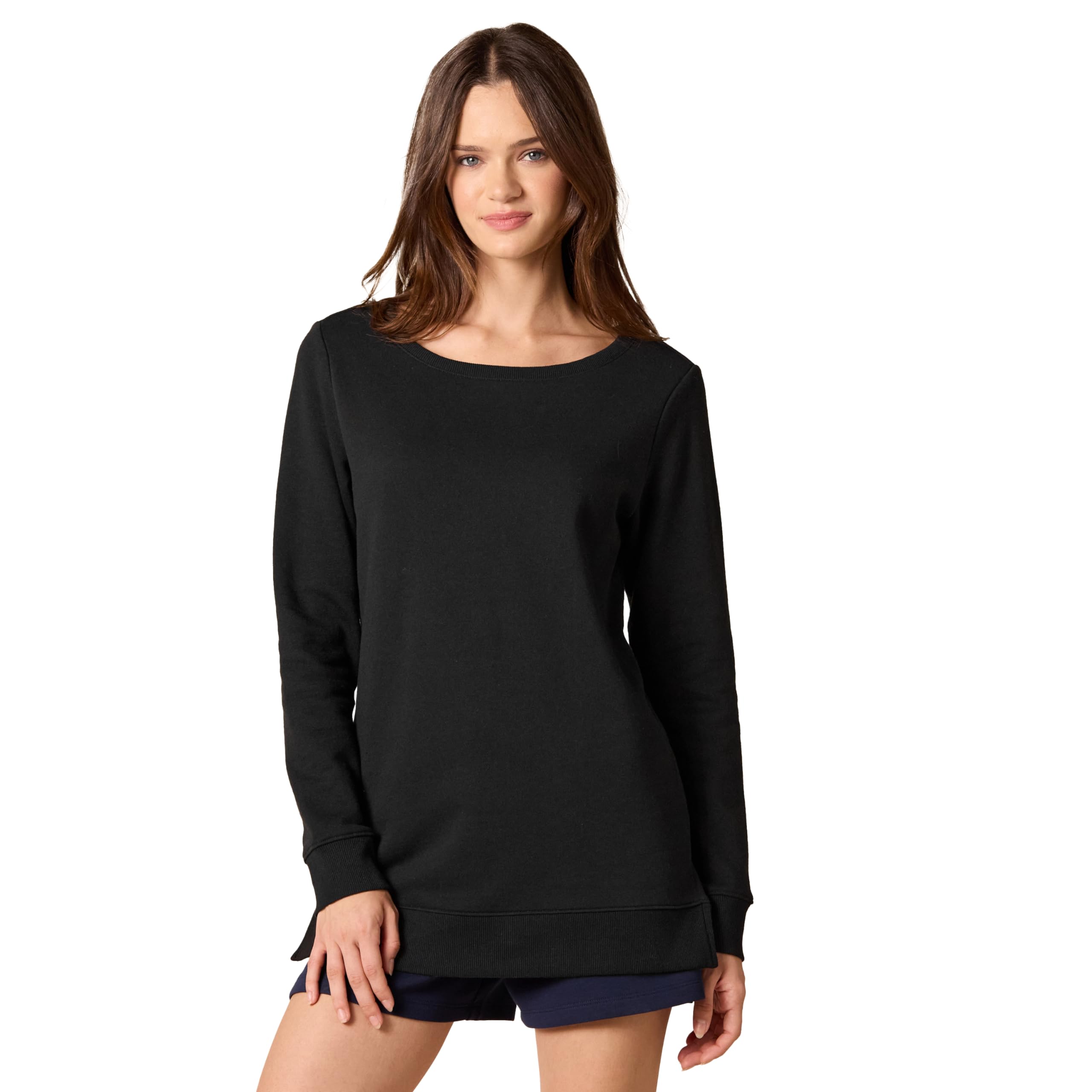 Amazon Essentials Women's Open-Neck Fleece Tunic Sweatshirt - Soft Casual Pullover Top for Lounge, Work & Everyday Wear