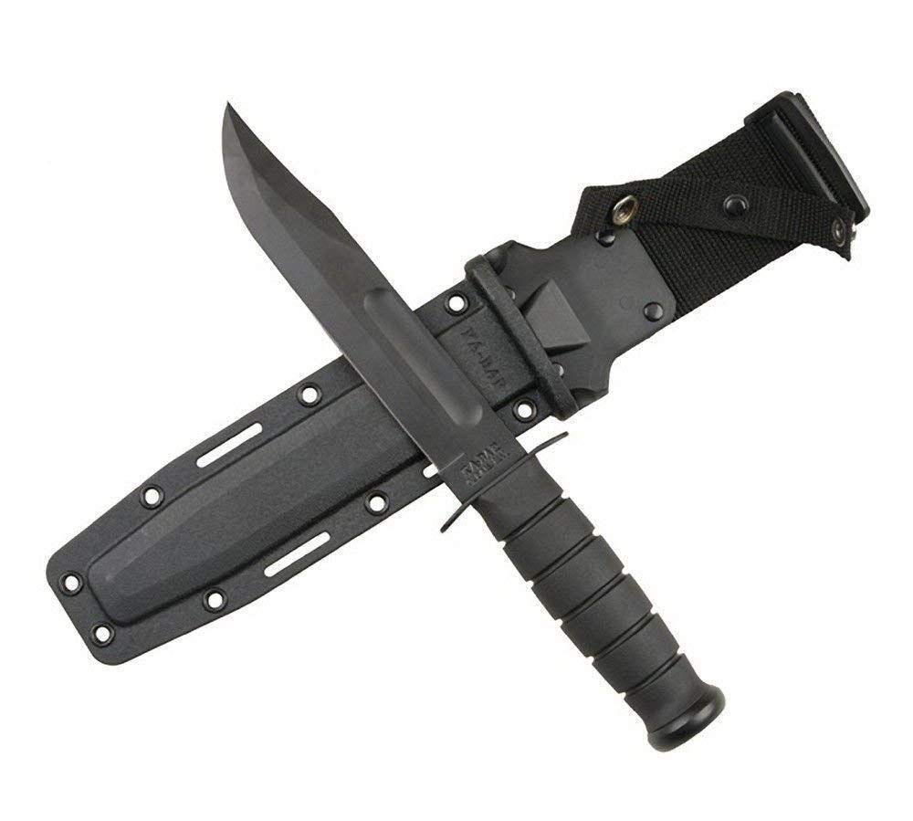 KA-BAR #1213 Black Straight Edge Tactical Knife with Durable Hard Sheath - Survival, Camping, Hunting & Outdoor Adventure Essential