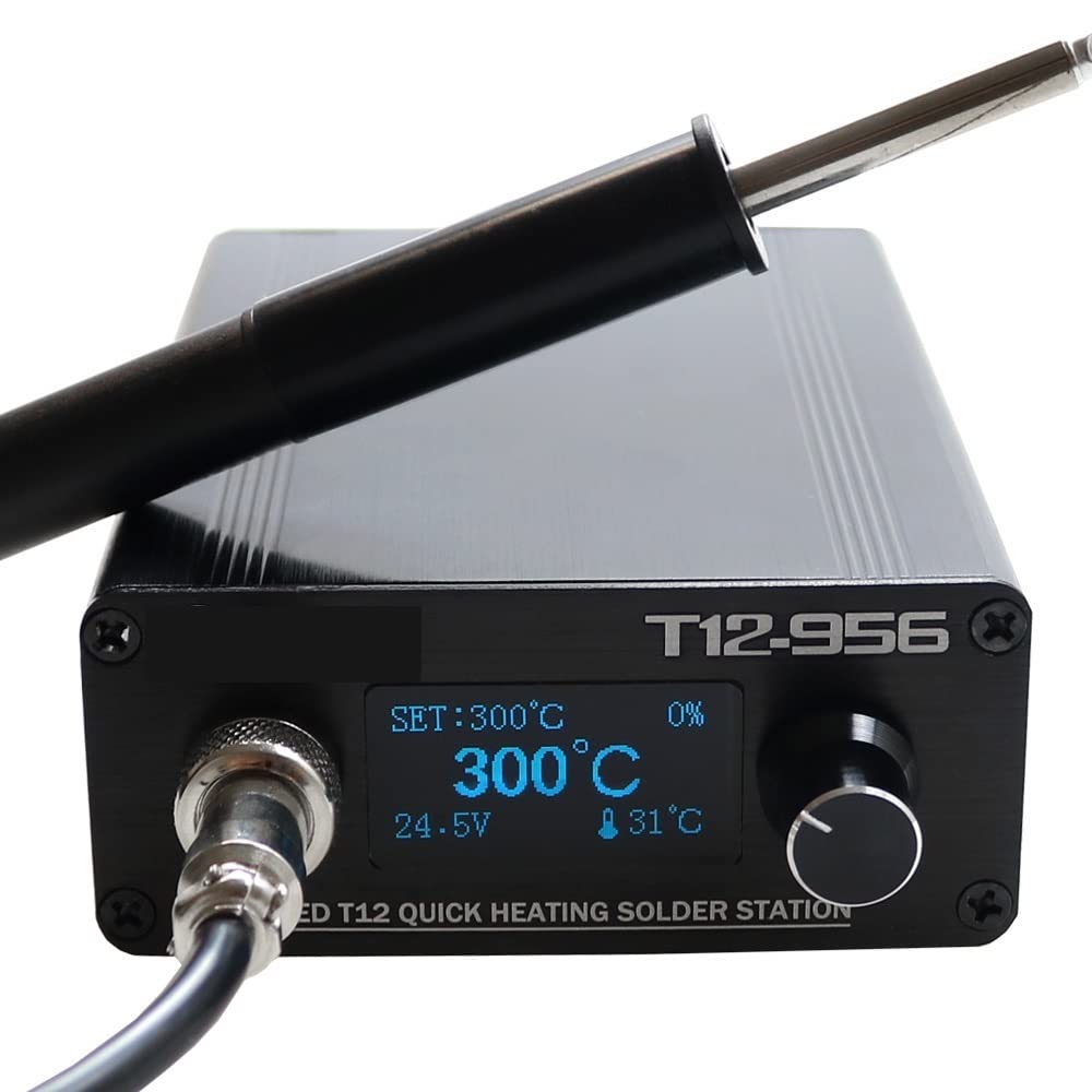 **M5RU Soldering Iron Station with OLED Display - STC T12-956 Digital Soldering Iron Kit, T12-P9 Handle & T12 Tips for Electronics Repair, DIY, PCB Welding - Fast Heating & Precise Temperature Control (Color: SET1)**