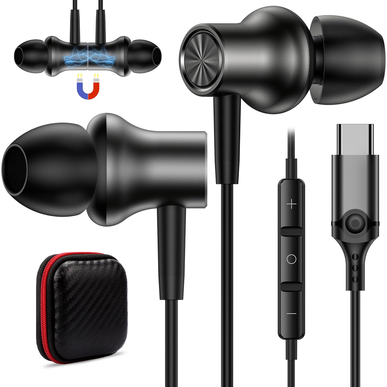 COOYA USB C Wired Earbuds with Noise Isolation & Magnetic In-Ear Design - Compatible with iPhone 16 Plus/15 Pro Max, iPad 10/Air, Pixel 9/8, Samsung S25 Ultra/S24+/A56/S23/A54, OnePlus 13 - Perfect for Commuting, Workouts & Gaming