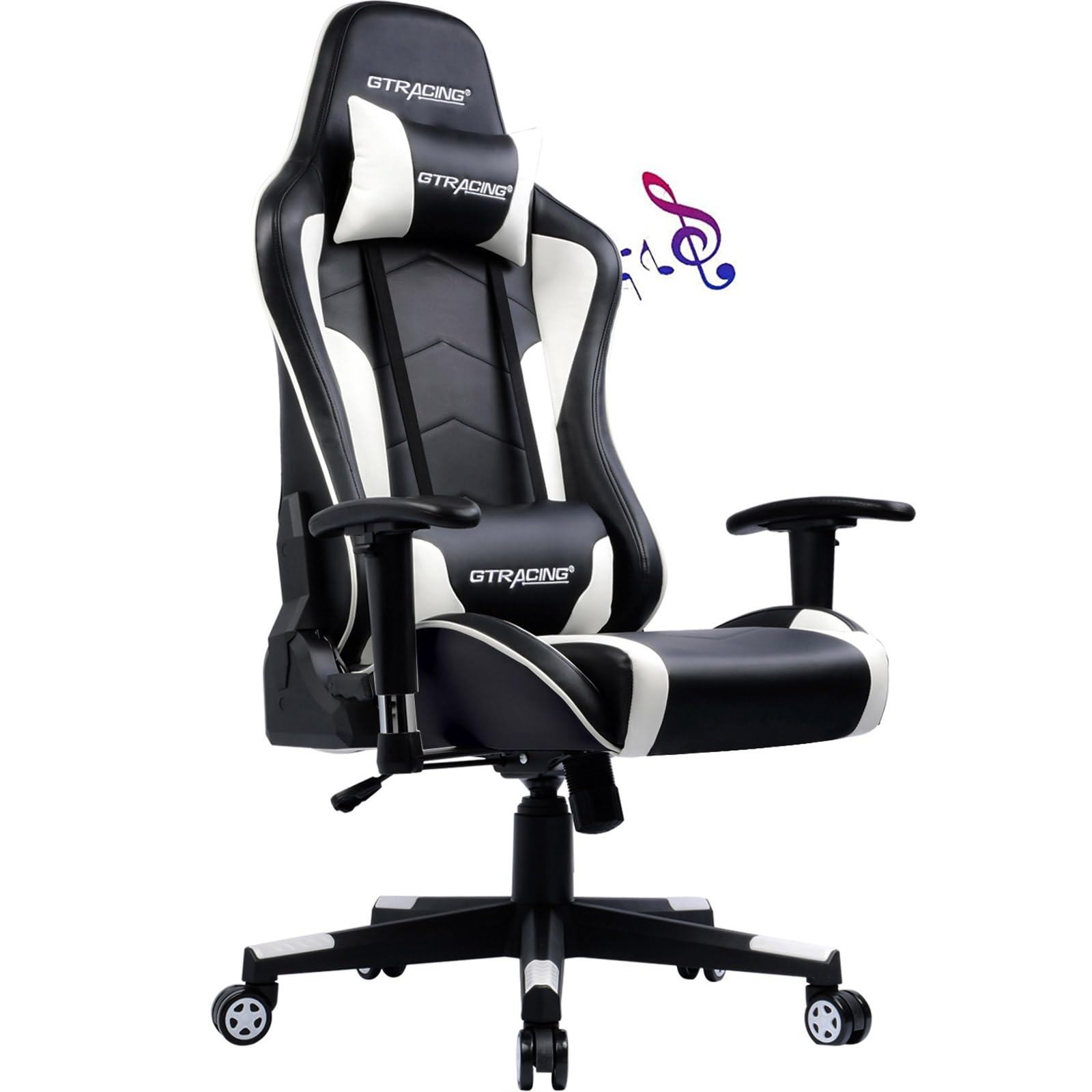 GTRACING Bluetooth Gaming Chair with Built-in Speakers - Ergonomic Video Game & Office Computer Desk Chair for Heavy Duty Use - White | Perfect for Gaming, Streaming & Home Office Work