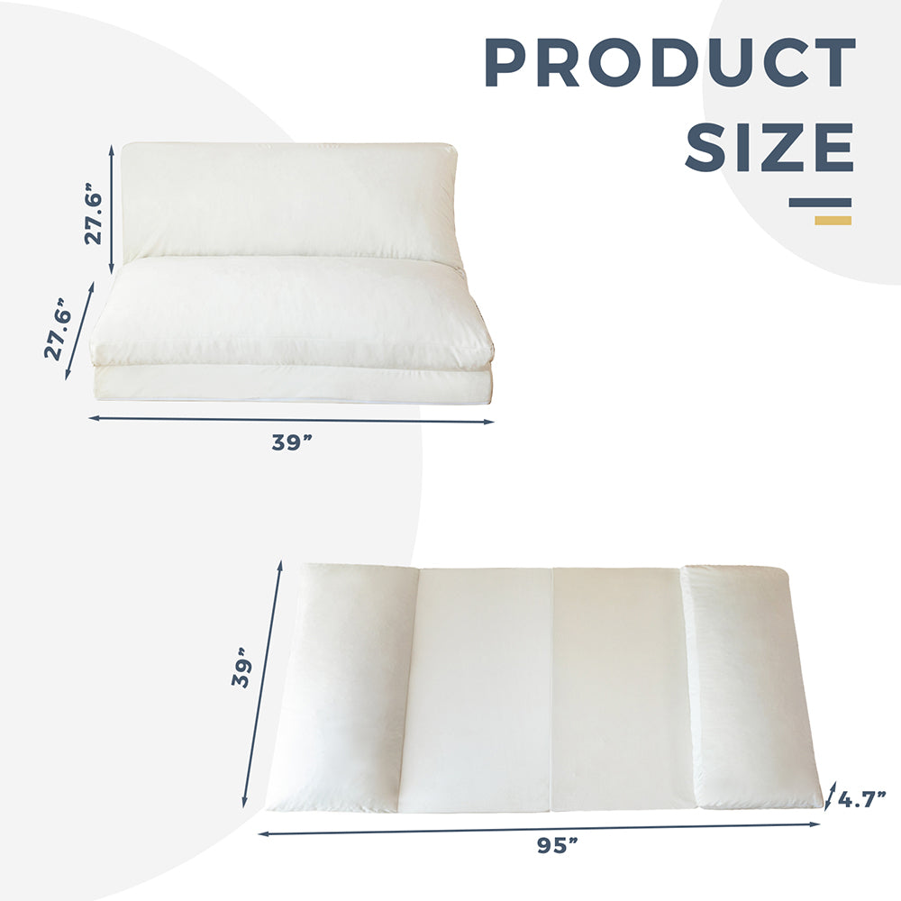 MAXYOYO Velvet Bean Bag Folding Sofa Bed - Washable Cover for Adults, Cream White - Perfect for Living Room, Bedroom, Dorm & Lounge Relaxation