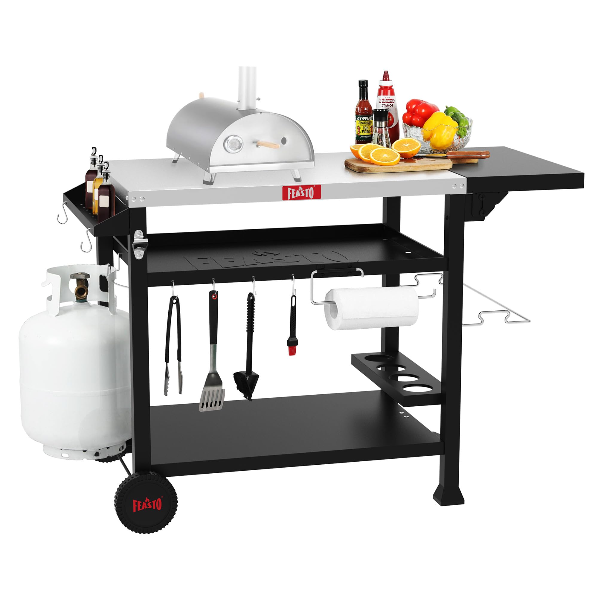 Stainless Steel Outdoor Grill Table Cart with Wheels - 40