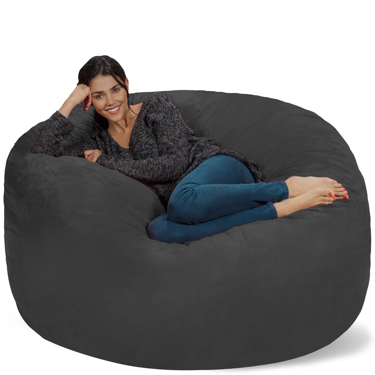 Chill Sack 5' Giant Memory Foam Bean Bag Chair - Ultra Soft Microfiber Cover (Gray) - Perfect for Living Rooms, Game Rooms & Dorm Relaxation