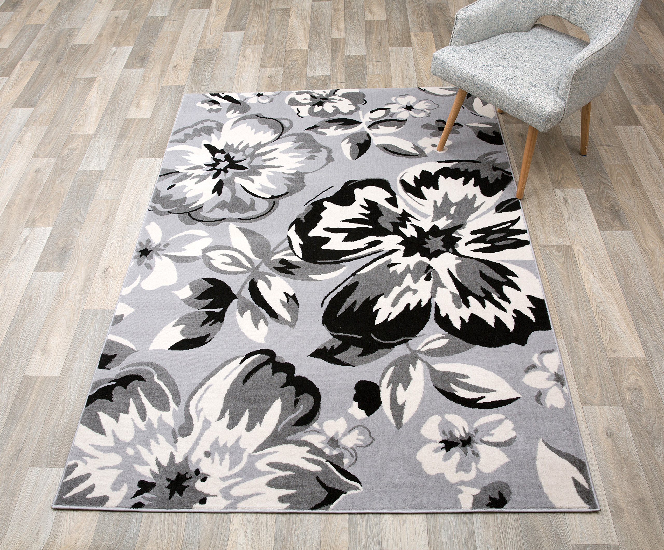 Modern Floral Area Rugs 9' X 12' Gray - Soft Non-Slip Living Room Rug, Perfect for Bedroom, Dining Room and Home Decor